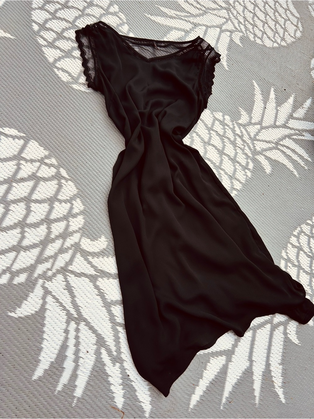 Black Women's Midi Dress with Lace Trim